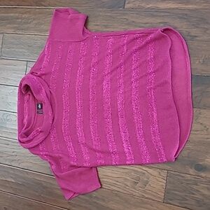 New Directions Fuchsia Sequin Striped Cowl Neck Short Sleeve Sweater size XL